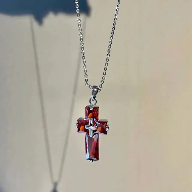 Cross Pendant Necklace - Stylish Colorful Design, High-Quality Alloy, Durable - Perfect Size for Everyday Wear