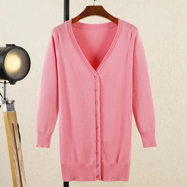 V-Neck Woman Cardigan for Spring and Autumn - Elegant and Versatile Design