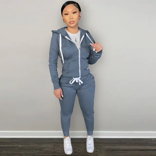 2 Piece Velour Jogger Tracksuit Set with Hoodie and Pockets