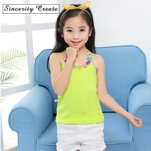 Girls Summer Sleeveless Cotton Vest with Ruffle Detail - Breathable and Stylish