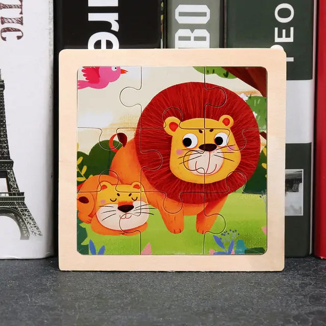 Wooden 3D Puzzle for Kids - Cartoon Animal Traffic Tangram Design