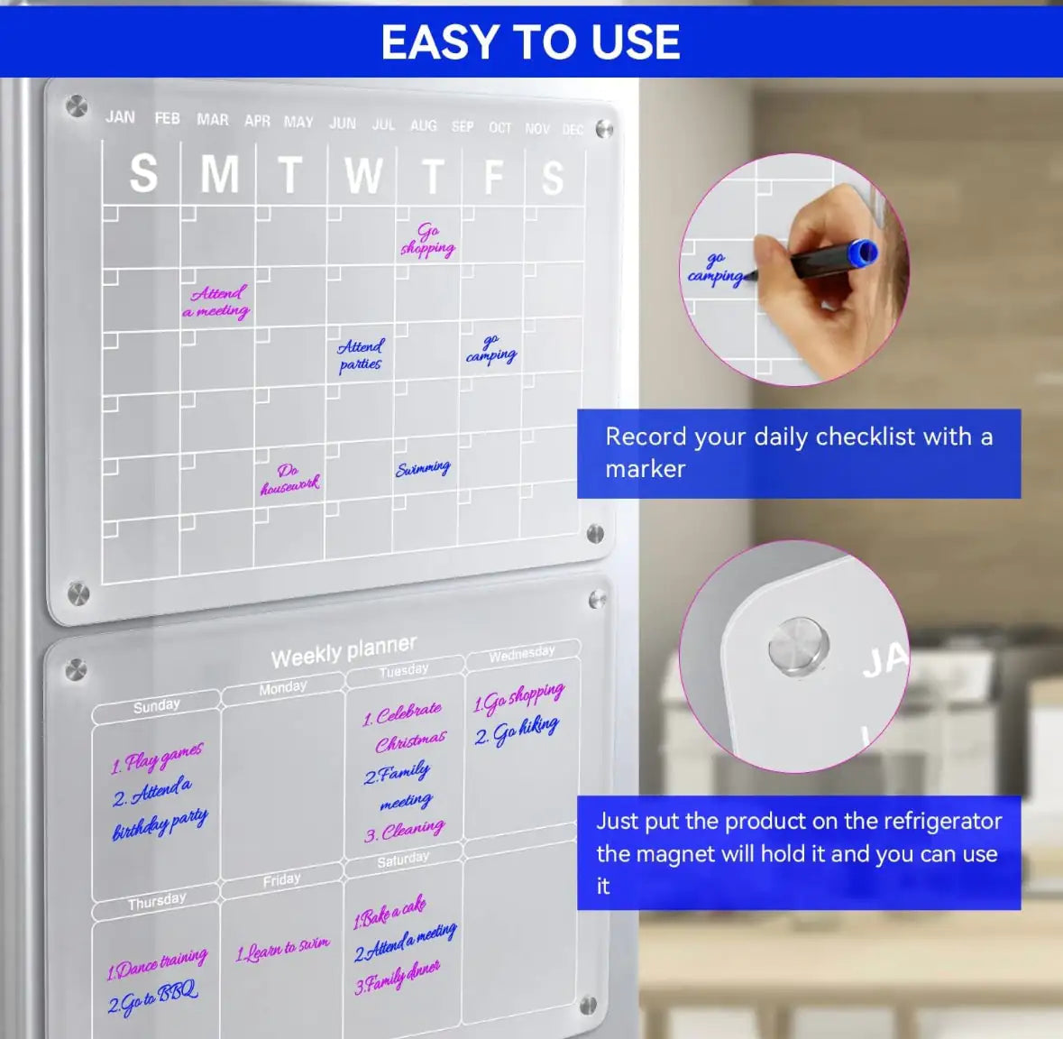 Acrylic Magnetic Dry Erase Calendar for Fridge