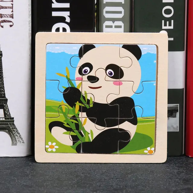 Wooden 3D Puzzle for Kids - Cartoon Animal Traffic Tangram Design