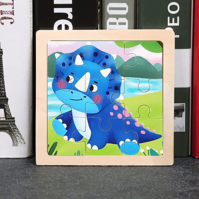 Wooden 3D Puzzle for Kids - Cartoon Animal Traffic Tangram Design