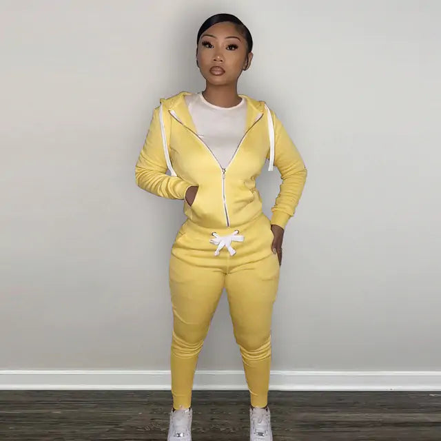 2 Piece Velour Jogger Tracksuit Set with Hoodie and Pockets