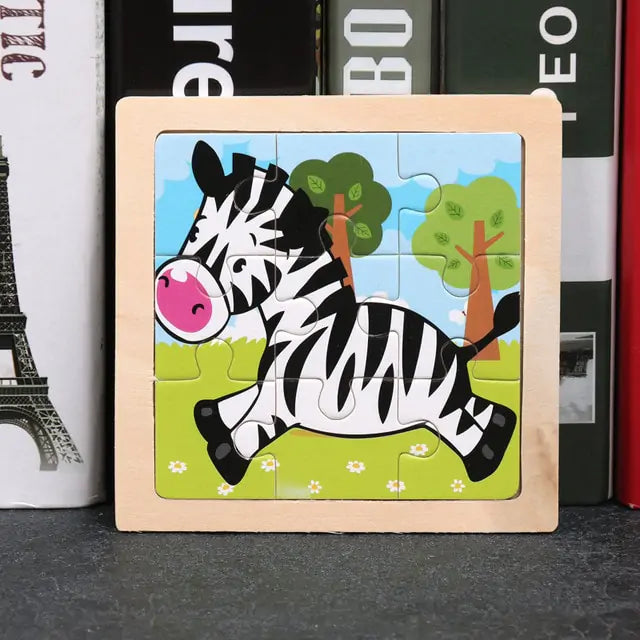 Wooden 3D Puzzle for Kids - Cartoon Animal Traffic Tangram Design