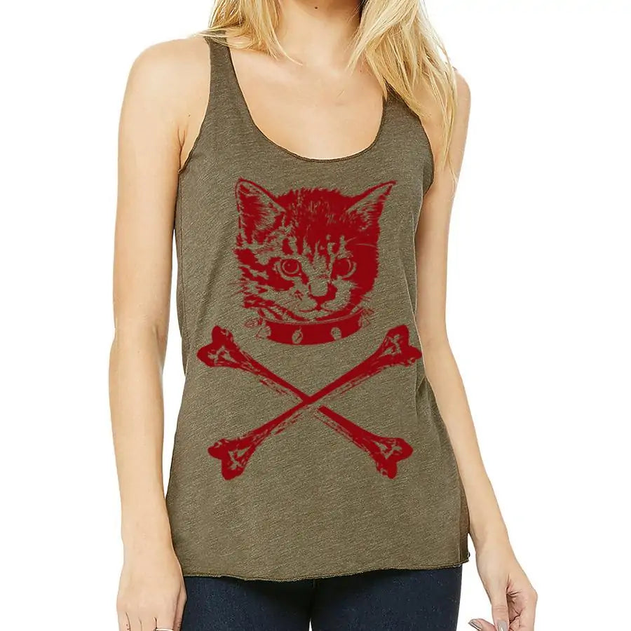 Woman's Print Tank Top - Danger kitty