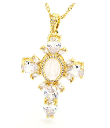 Cross Crystal Necklace with Sparkling Crystals and Adjustable Chain