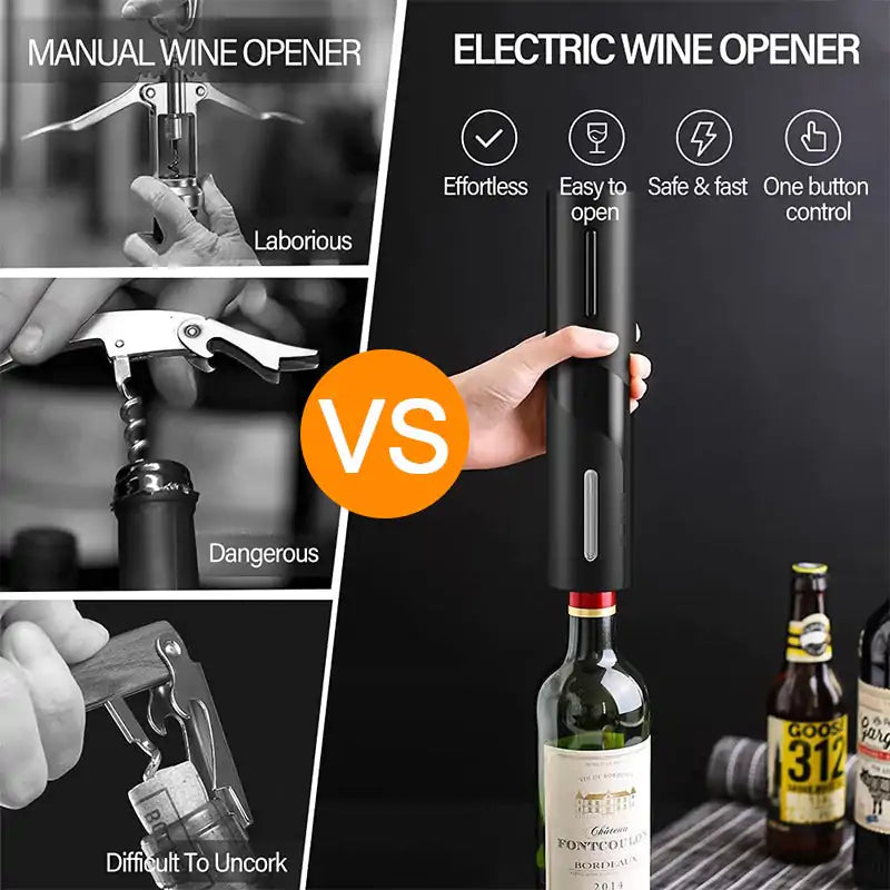 Electric Wine Bottle Opener Kit with Foil Cutter - Effortless Cork Removal & Stylish Design