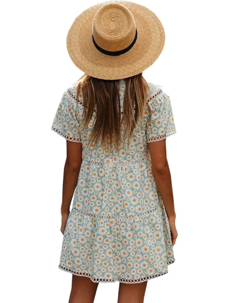 Short Sleeve Summer Floral Dress - Lightweight & Floral Print