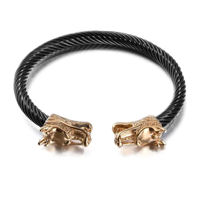 Double Dragon Viking-Inspired Cable Wire Bracelet