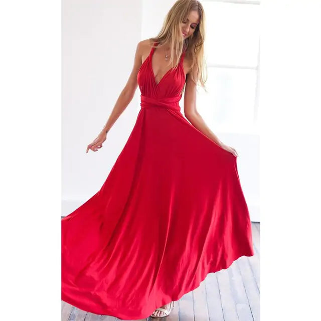 Long Wrap Dress - Versatile Convertible Style & Eye-Catching Design | Deep Red Color