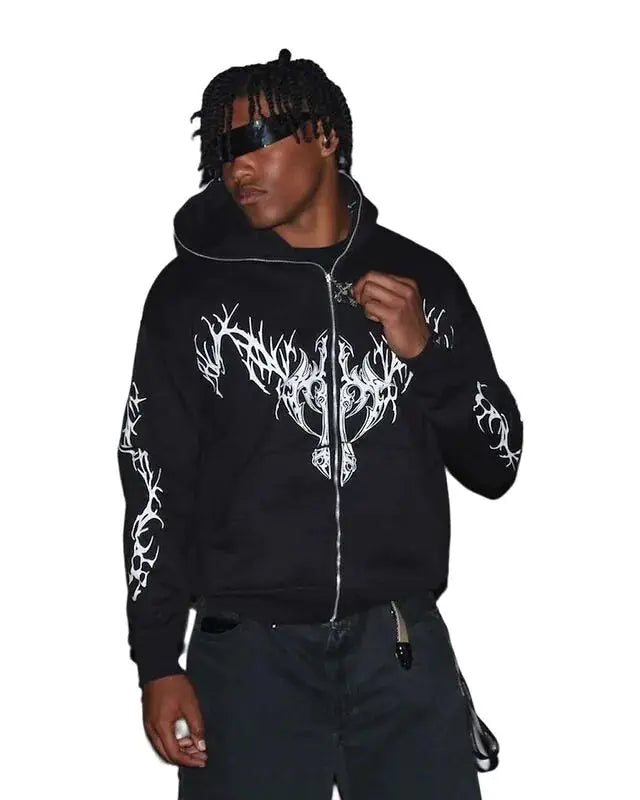 Star Patched Zipper Hoodies