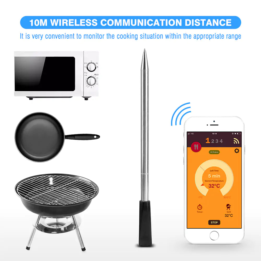 Wireless Meat Thermometer with Bluetooth Range up to 32.8ft - Fast Charging, Dual Temperature Sensors, and Guided Cook System