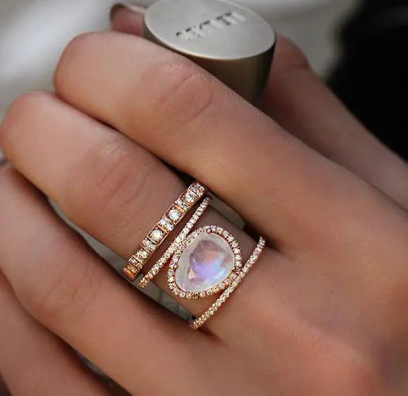 Double Band Moonstone Ring - Genuine Rainbow Moonstone Jewelry for Personal Growth and Timeless Elegance