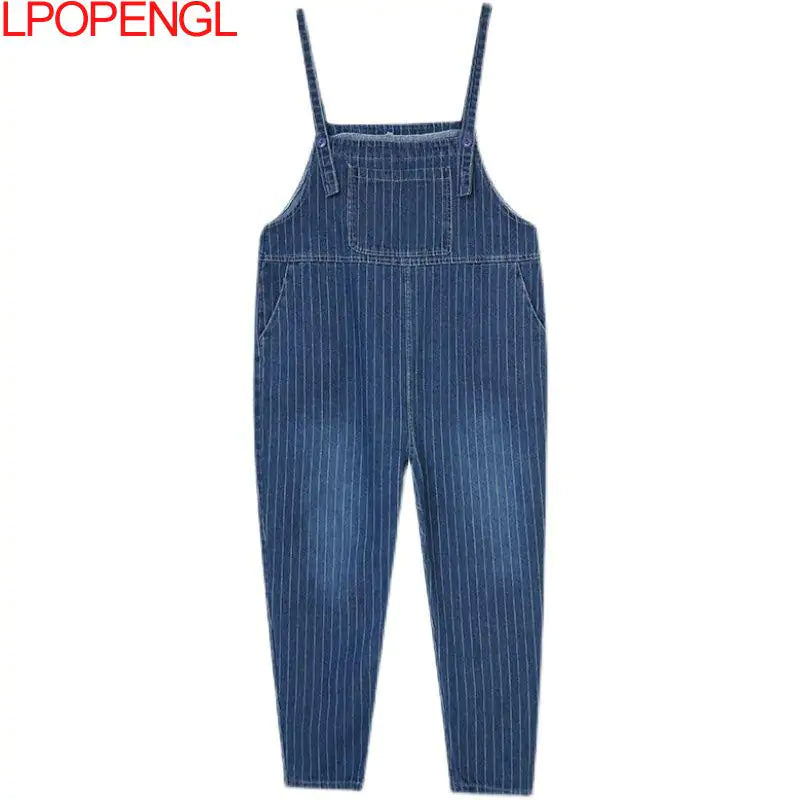 Art Stitching Denim Overalls - High-Quality, Loose-Fitting, Wide Leg Design