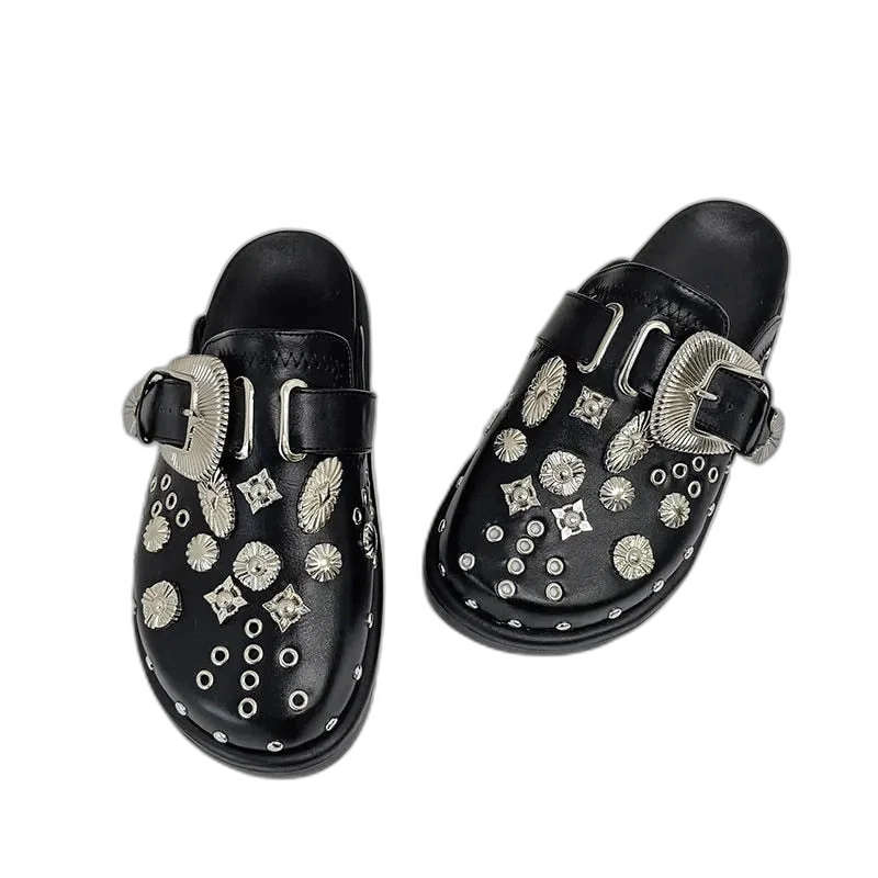 Studded Mule Clogs - High-Quality Faux Leather, Cushioning Soles, Flexible Arch Support, Removable Insoles