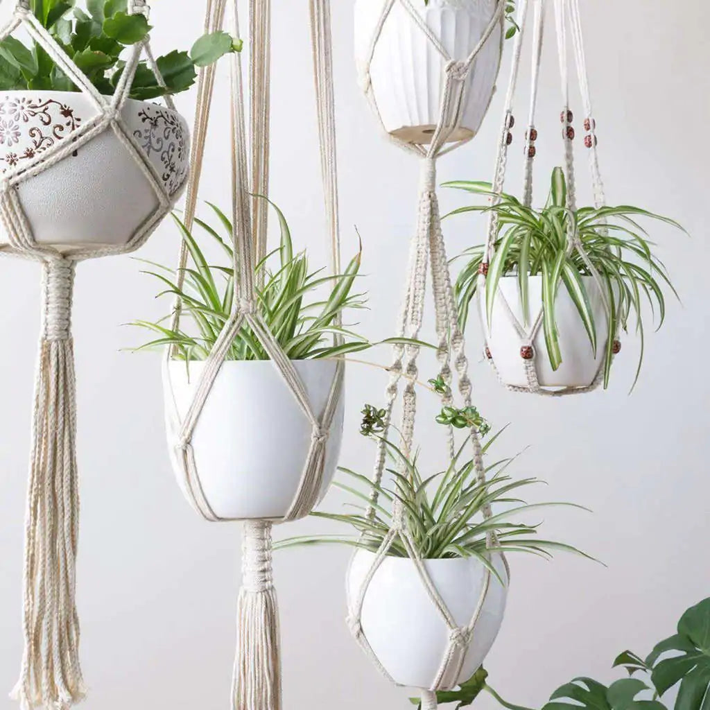 Macrame Plant Hangers - Set of 4 | 100% Cotton Rope | Boho-Chic Design