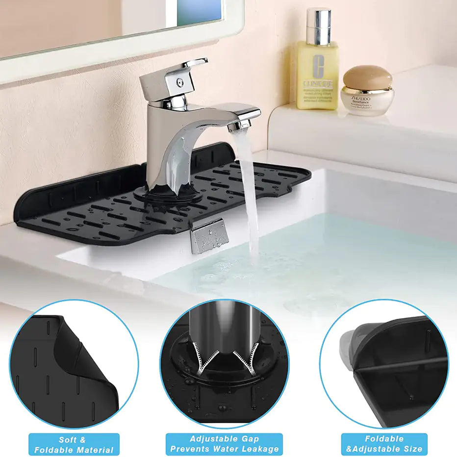 Kitchen Faucet Mat - Heat-Resistant Silicone, Self-Draining Design, Non-Slip Grip (37x14cm)