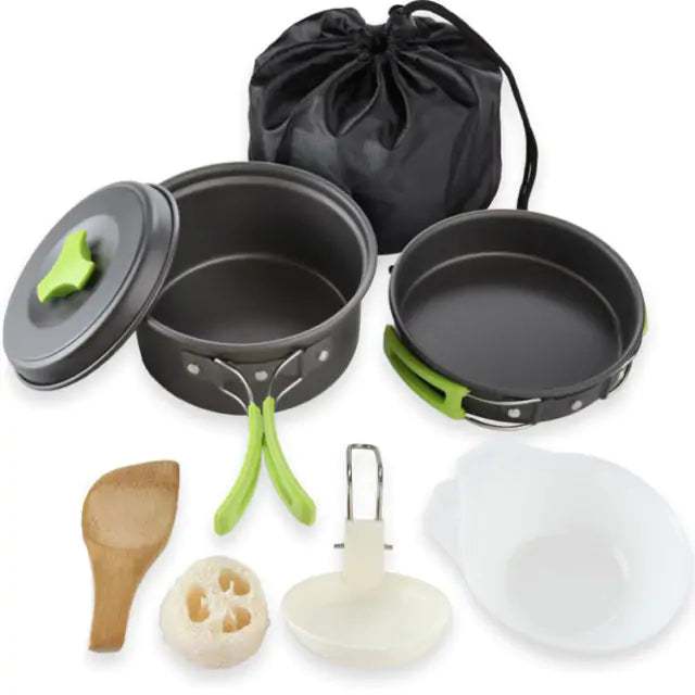 Outdoor Camping Tableware Kit - Foldable Spoon, Fork, Knife, Kettle, and Cup