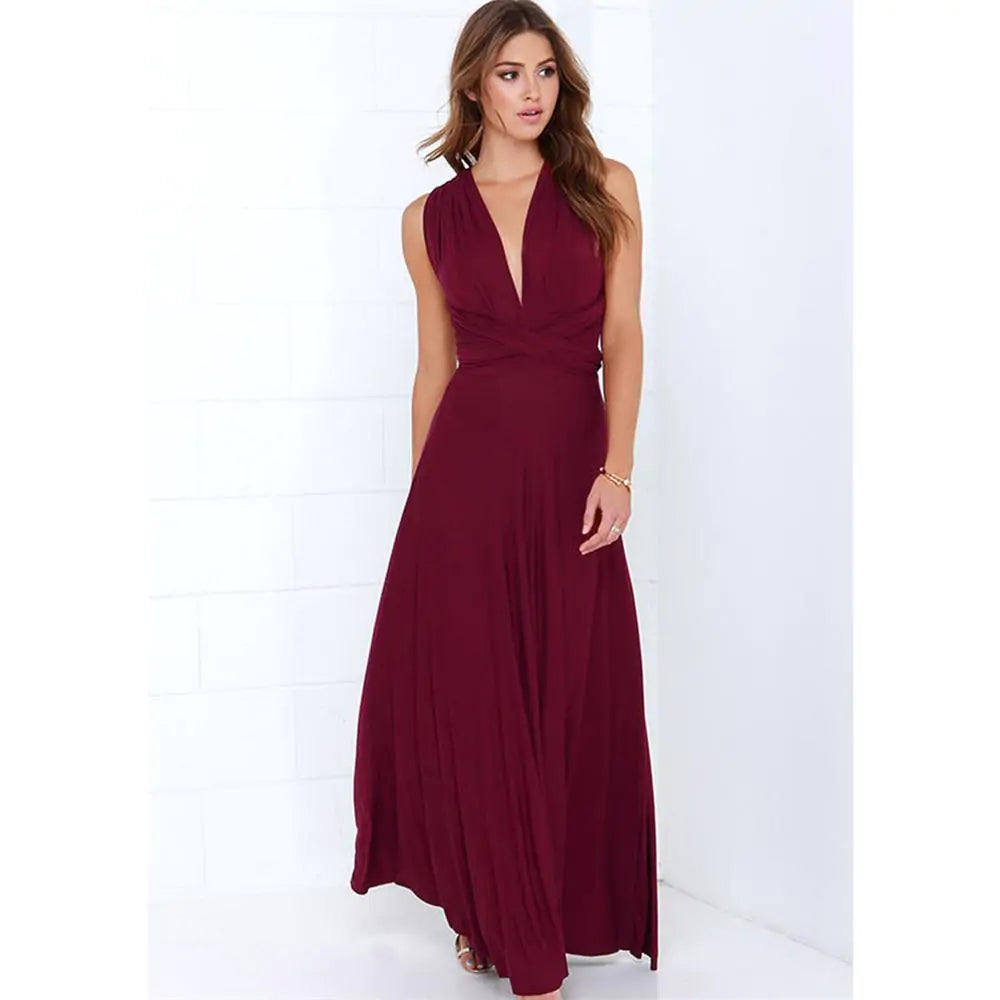 Long Wrap Dress - Versatile Convertible Style & Eye-Catching Design | Deep Red Color