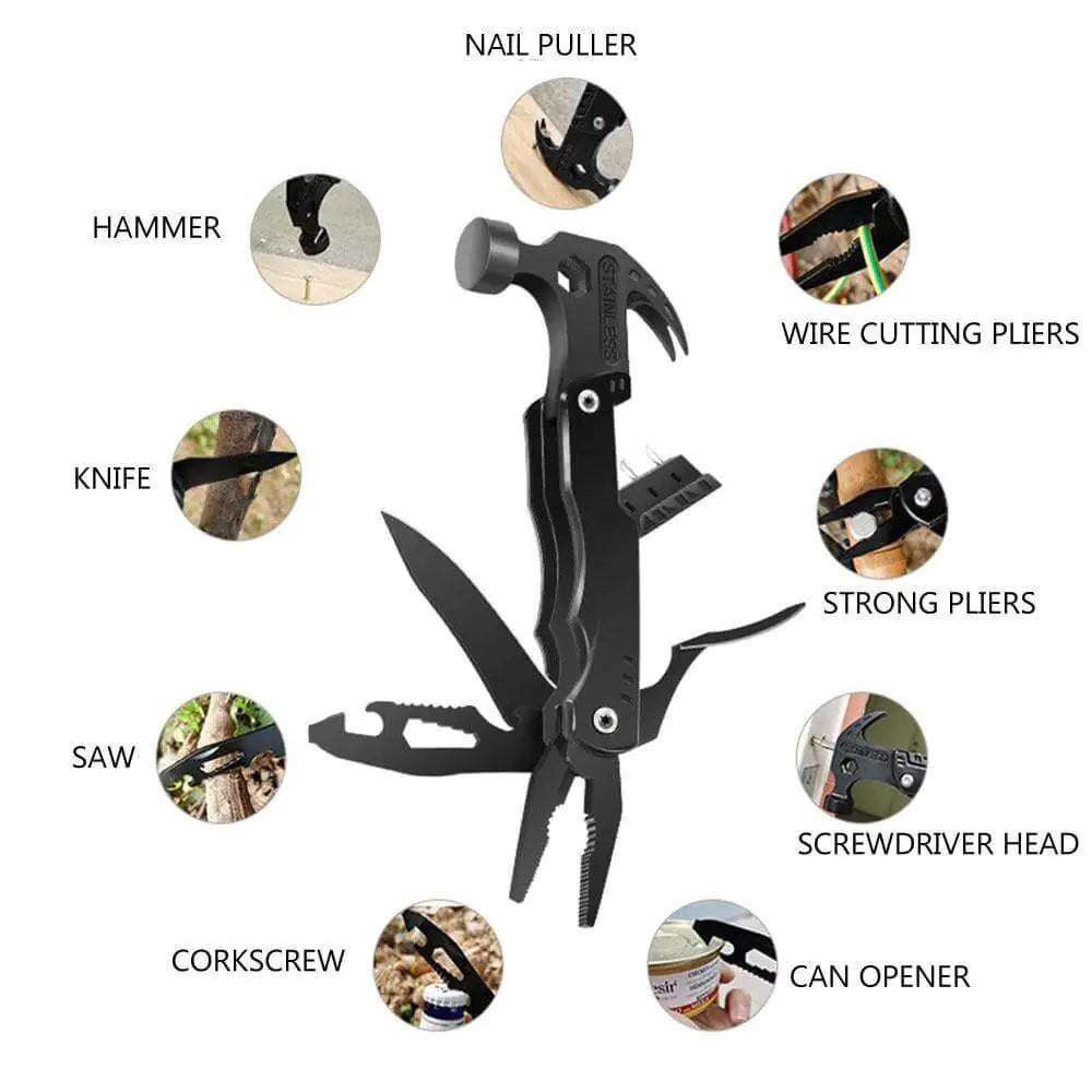 14-in-1 Stainless Steel Multi Tool - Hammer, Screwdriver, Saw, Can Opener & More