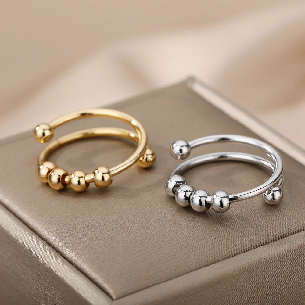 Anti-Stress Stainless Steel Rings with Spiral Bead Design