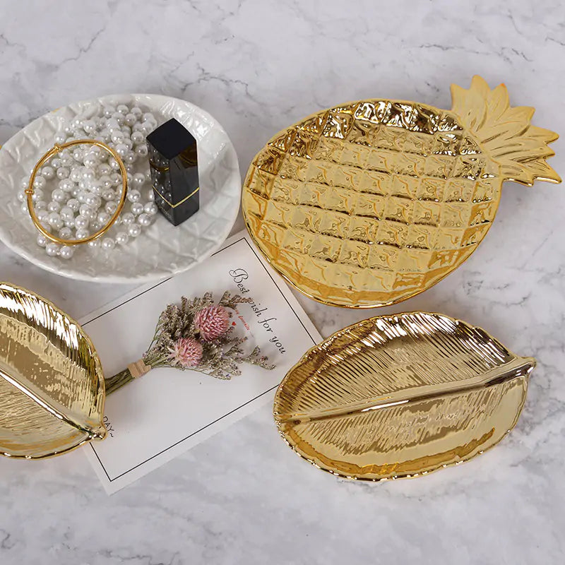 Nordic Ins Gold Leaf Ceramic Jewelry & Serving Tray