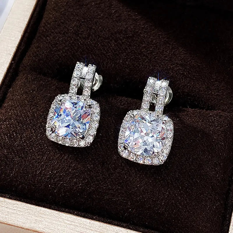 Statement Stud Earrings - Dazzling Silver Cubic Zirconia Stones