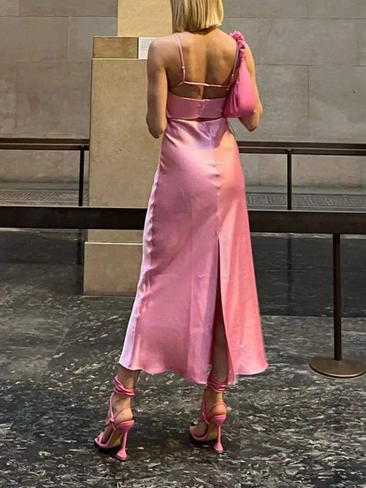 Satin Sleeveless Dress - Flirty Pink Cami Dress for Fun Nights