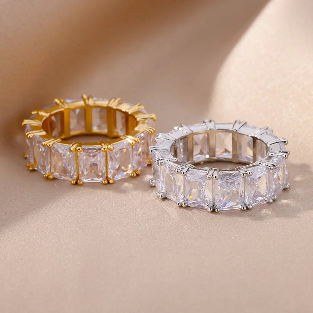 Rectangle Zircon Rings: Elegant Stainless Steel Design with Rectangular Zircons