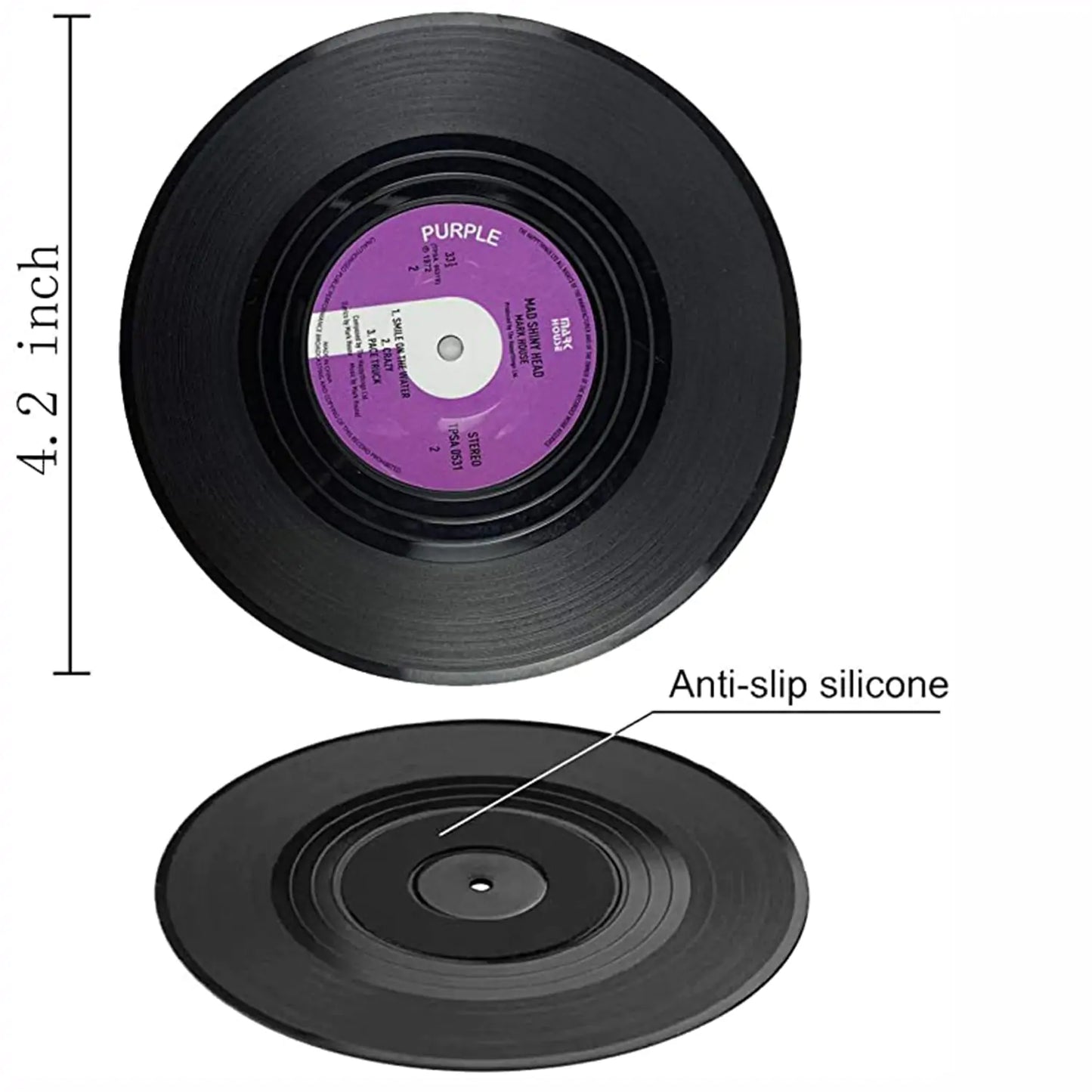 Vinyl Record Coaster Set with Holder - 6 Authentic Retro Designs