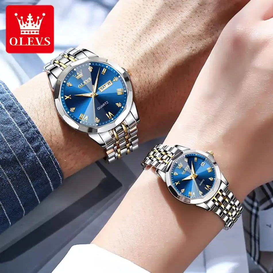 Olevs Diamond 3D Watch Set - Swiss Quartz Movement, Stainless Steel, Limited Edition 3D Dial, 30m Water Resistance, Sapphire Glass