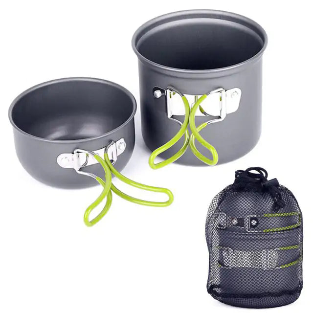 Outdoor Camping Tableware Kit - Foldable Spoon, Fork, Knife, Kettle, and Cup