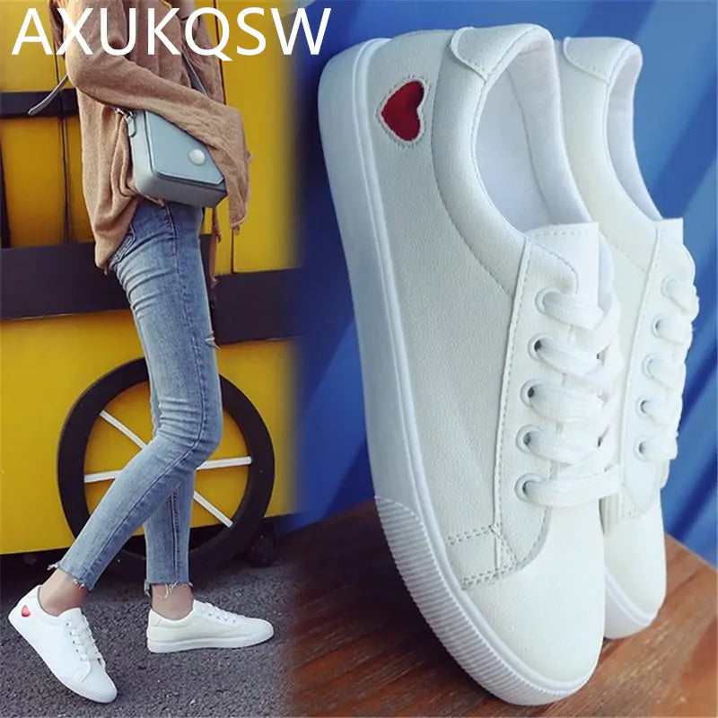 Skate White Shoes with Breathable Fabric and Heart Cut-Outs - Stylish and Comfortable!