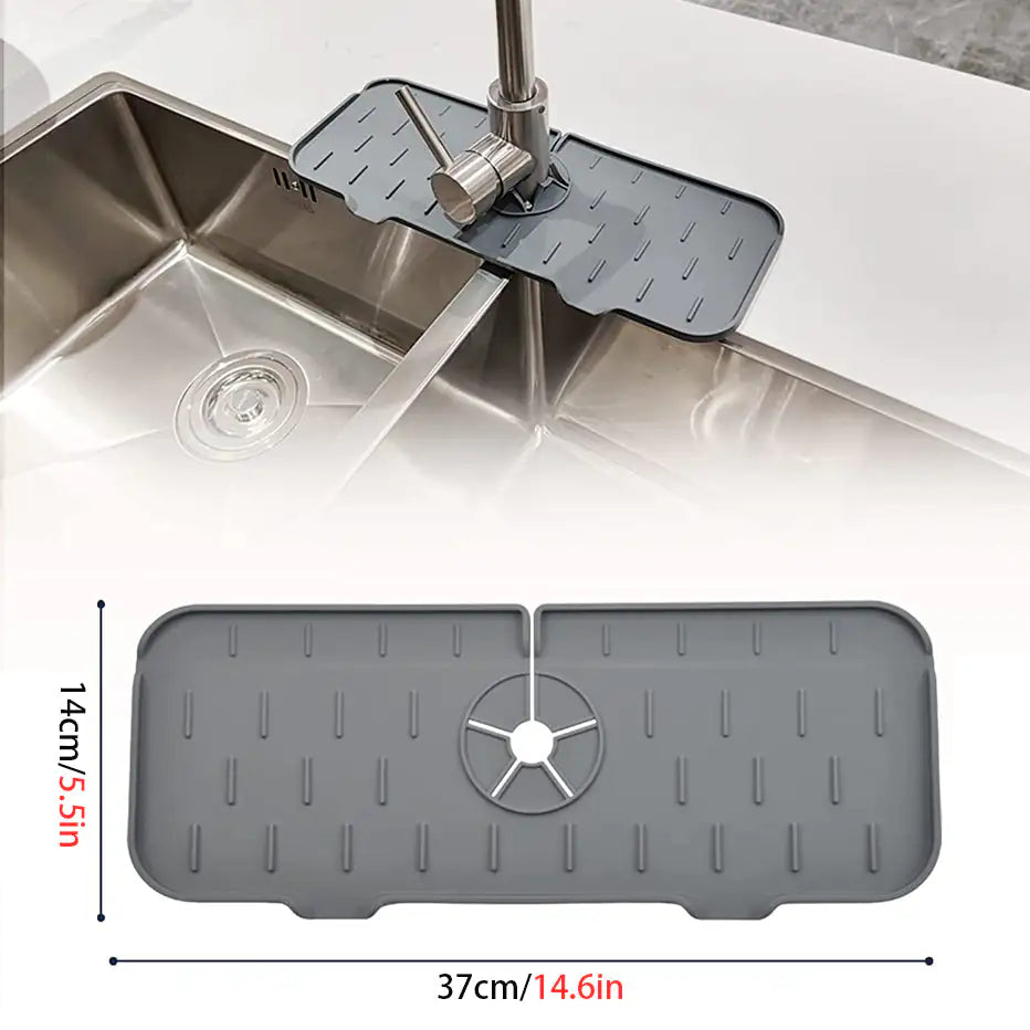 Kitchen Faucet Mat - Heat-Resistant Silicone, Self-Draining Design, Non-Slip Grip (37x14cm)