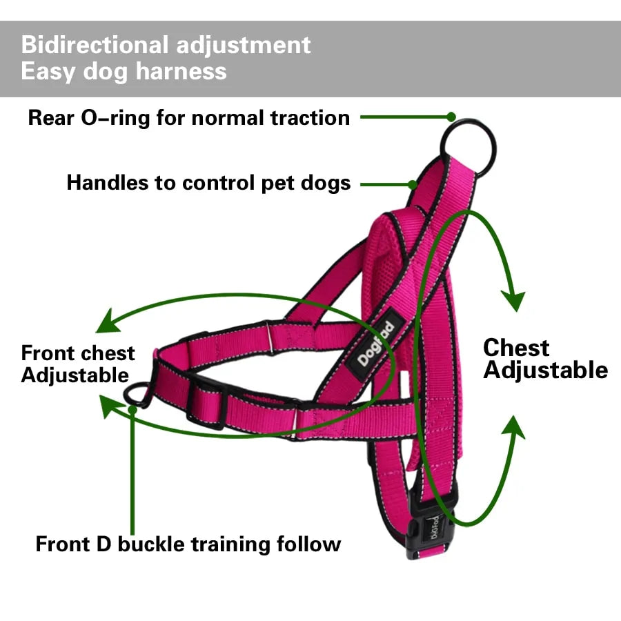 Adjustable Dog Harness with Reflective Strip and Multiple Pulling Options