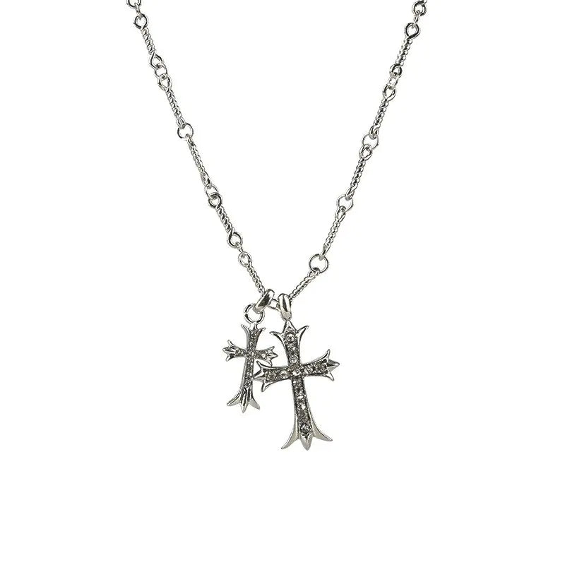 Retro Cross Zircon Necklace with Dazzling Zircon Stones