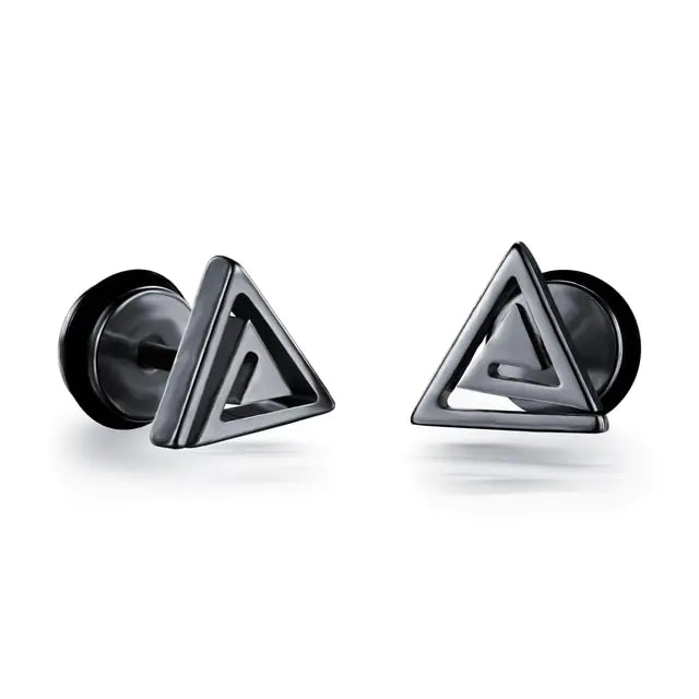 Small Black Stud Earrings - Stainless Steel Punk Design