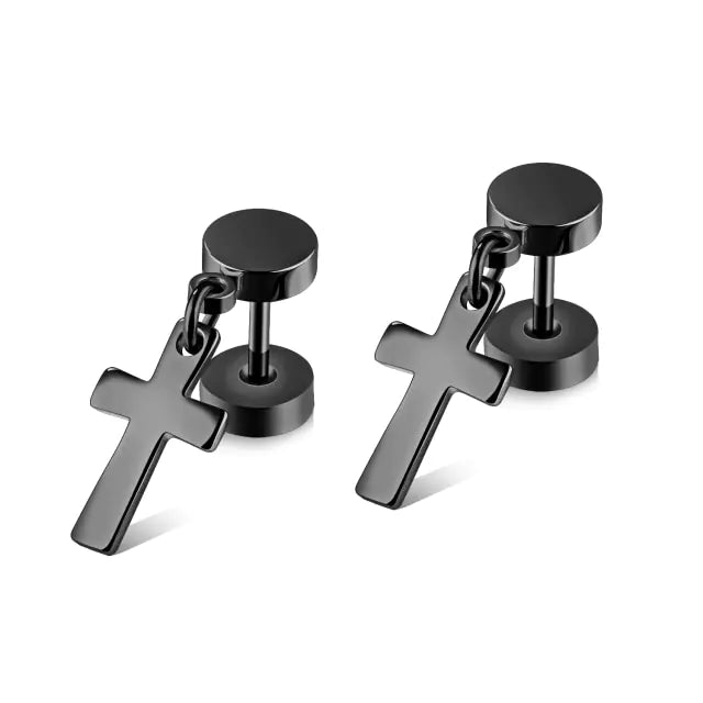 Small Black Stud Earrings - Stainless Steel Punk Design