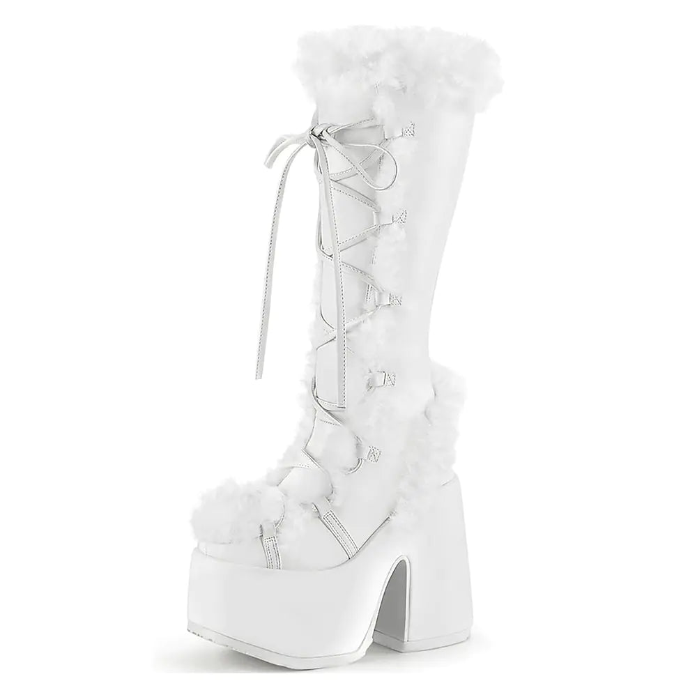 Chunky High Heeled Winter Boots with Furry Platform