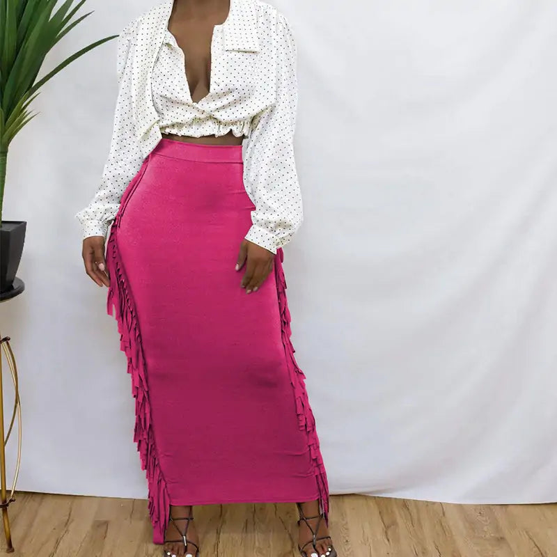 Tassel Maxi Skirt with Flirty Tassels - Lightweight and Versatile