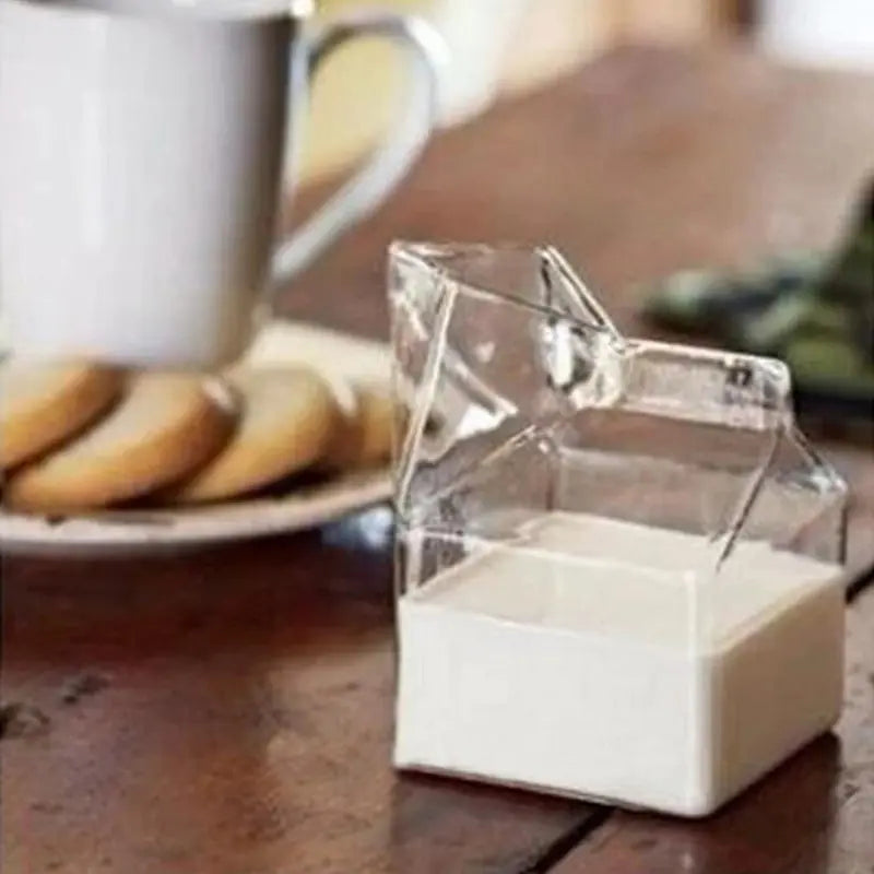 Glass Milk Box Shape Bottle - 300ML Capacity for Hot and Cold Drinks