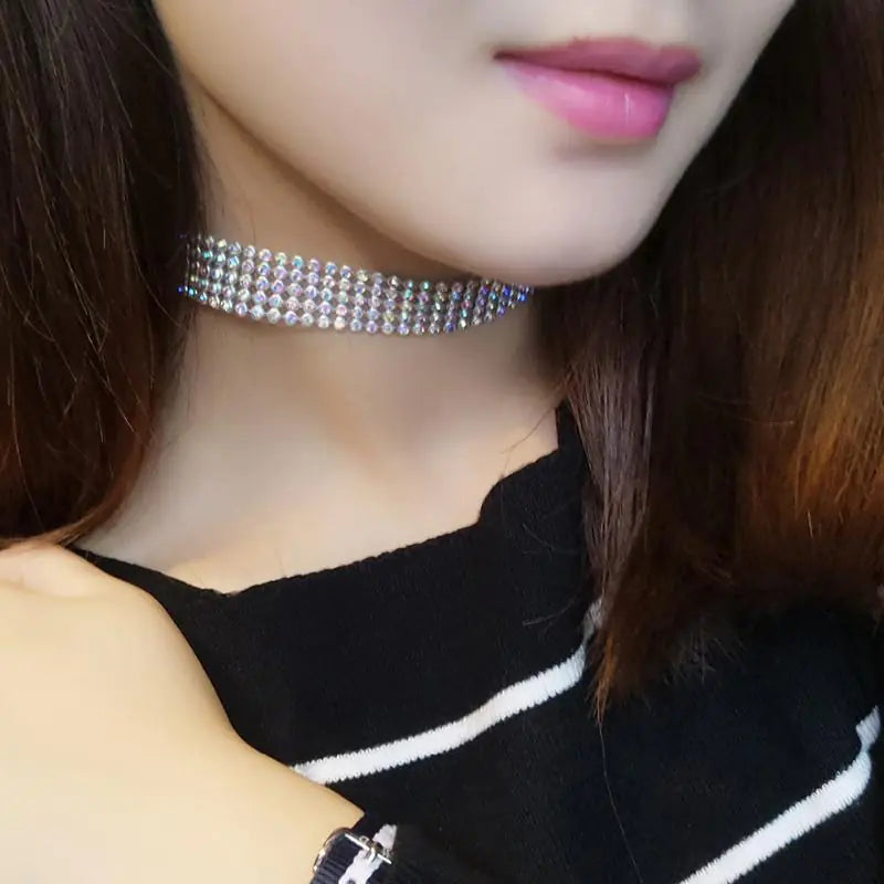 European Style Women Bundle Neck Choker with Rhinestones