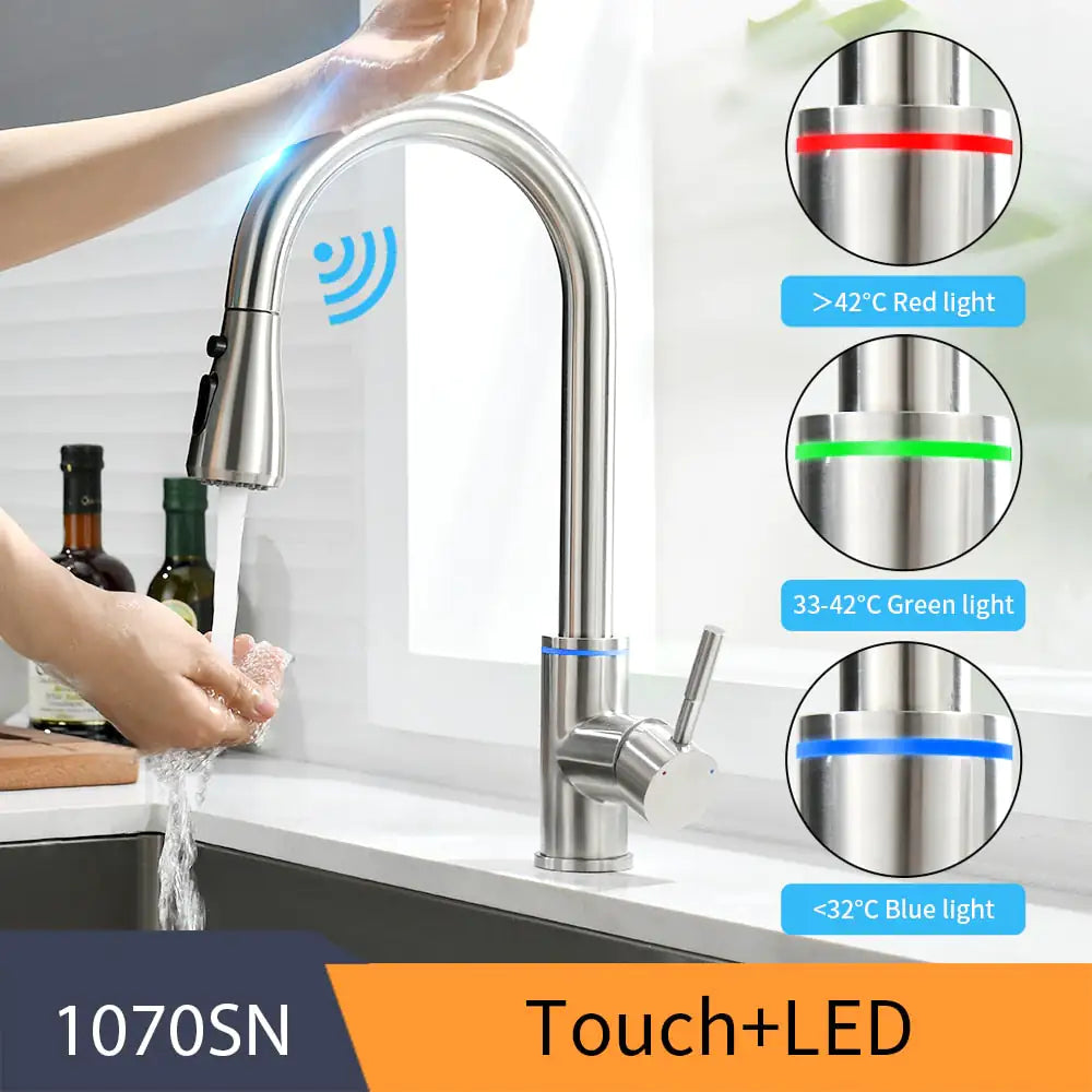 Kitchen Smart Touch Faucet - 3-Function Sprayer, 360° Rotatable Spout, Rust-Proof Stainless Steel