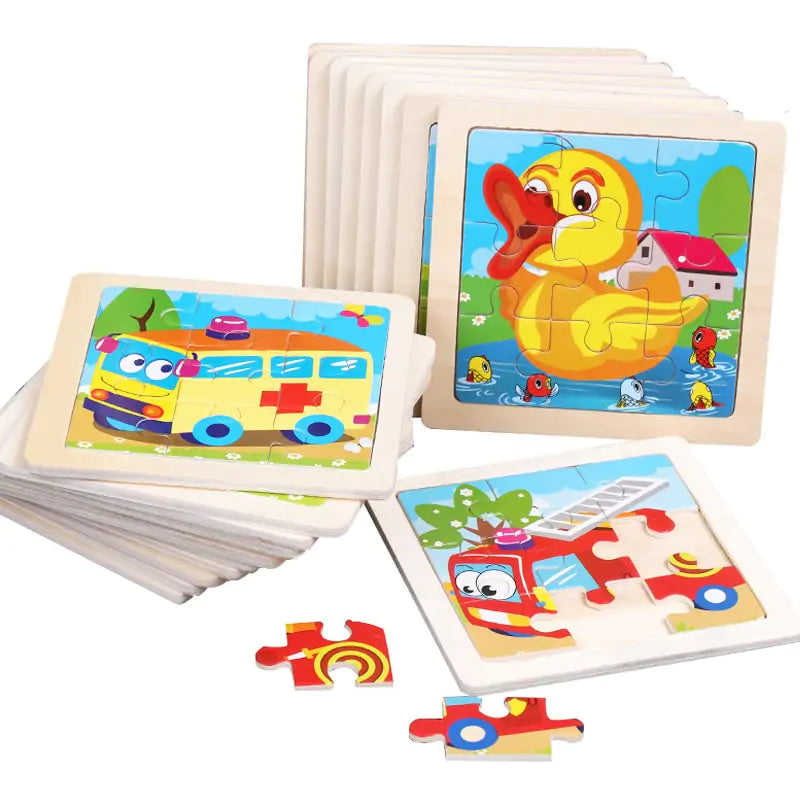 Wooden 3D Puzzle for Kids - Cartoon Animal Traffic Tangram Design