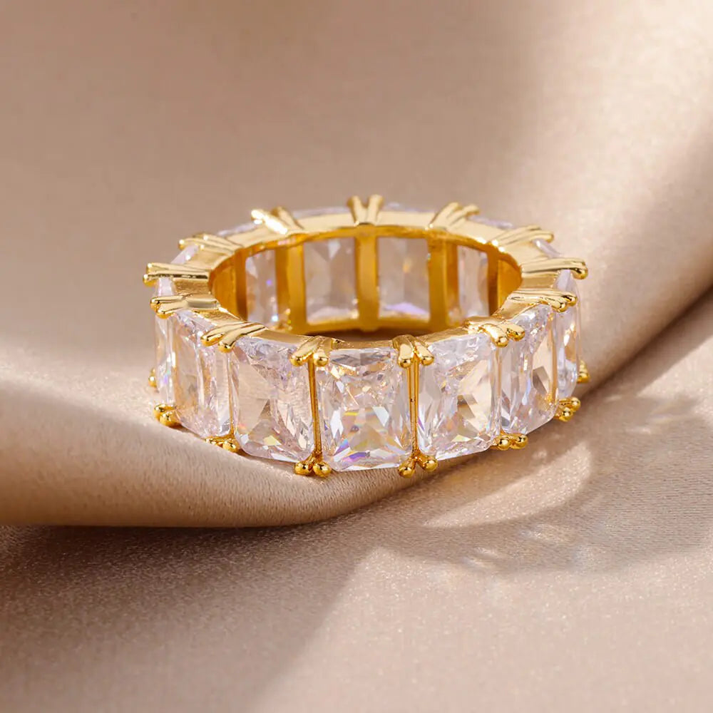 Rectangle Zircon Rings: Elegant Stainless Steel Design with Rectangular Zircons