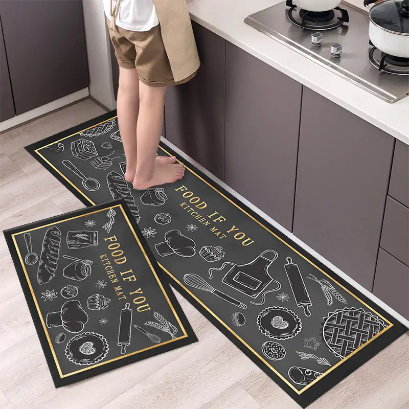 Tableware Pattern Floor Mat - Elegant & Durable Polyester Mat, Non-Slip Backing, Machine-Washable - 40x60 cm