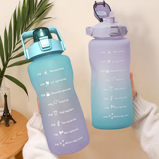 2L Large Capacity Water Bottle with Time Marker and Built-in Straw