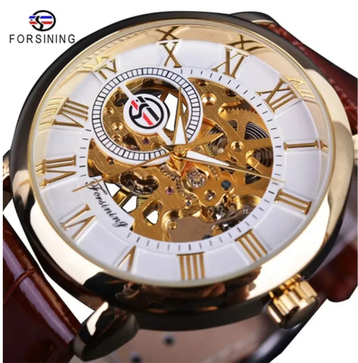 Men Luxury Brand Skeleton Dial Leather Strap Watch